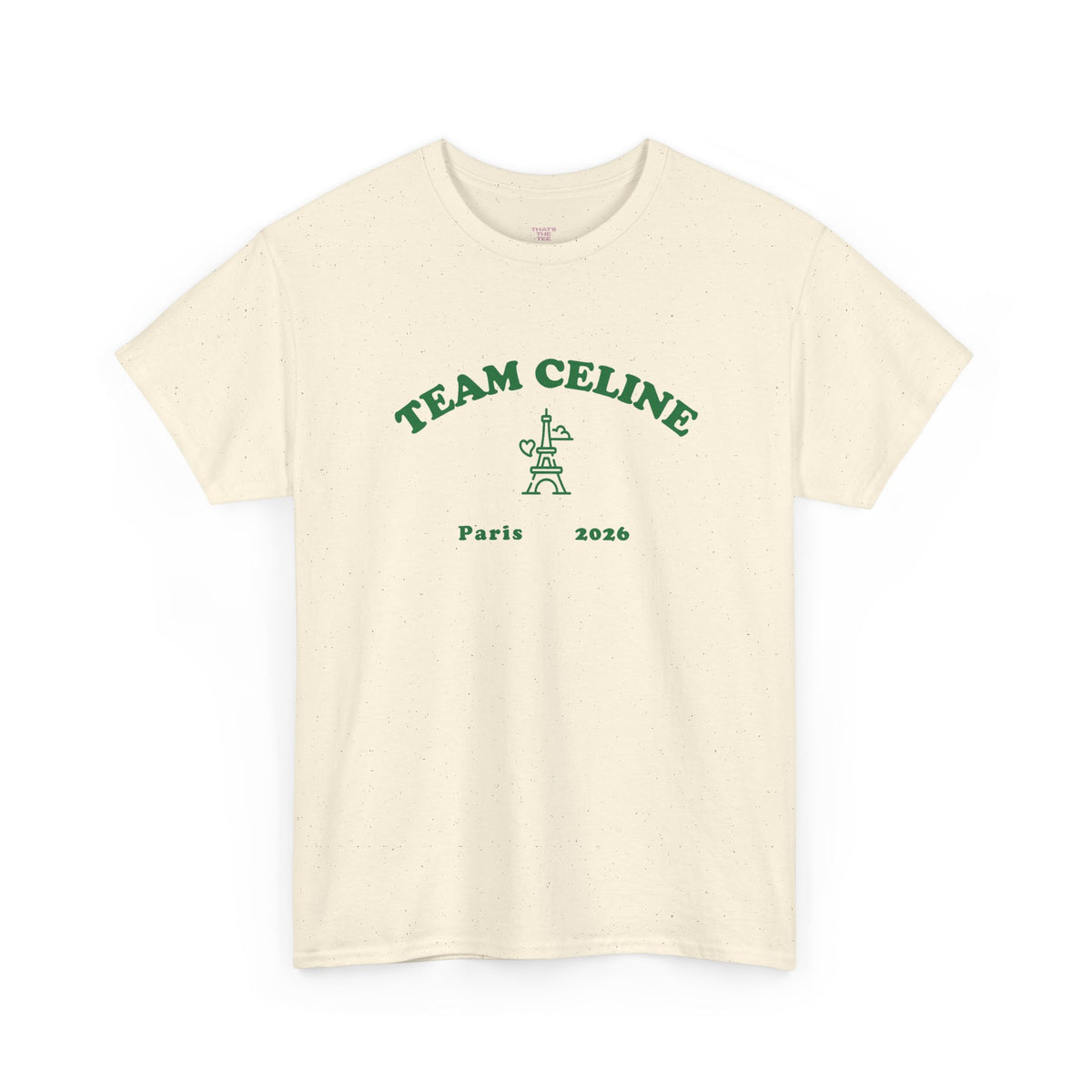 Team Celine retro Paris design in green on a natural unisex t-shirt — view 4