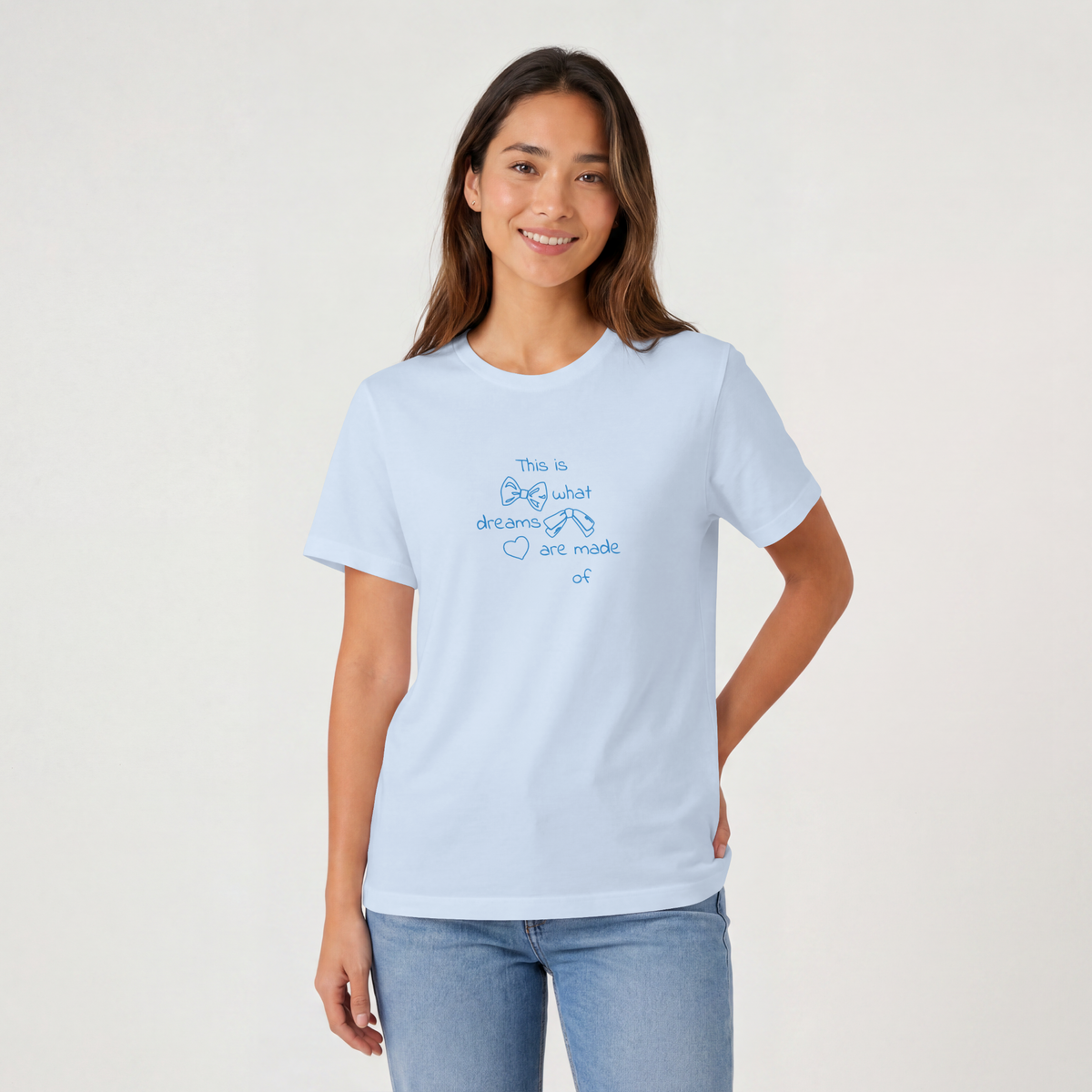What Dreams Are Made Of lyric with coquette bow artwork on a unisex t-shirt — view 4