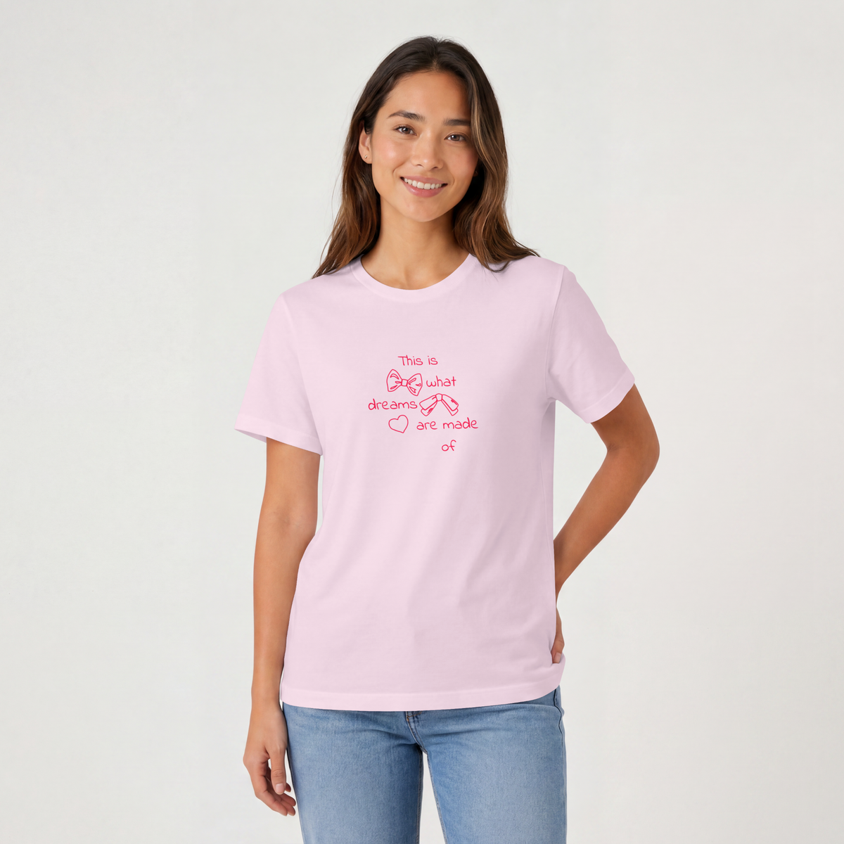 What Dreams Are Made Of lyric with coquette bow artwork on a unisex t-shirt — view 6