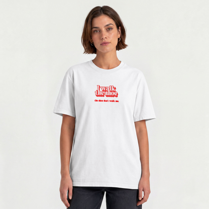 I Walk The Shoe meme slogan in vintage retro styling on a unisex t-shirt — view 2