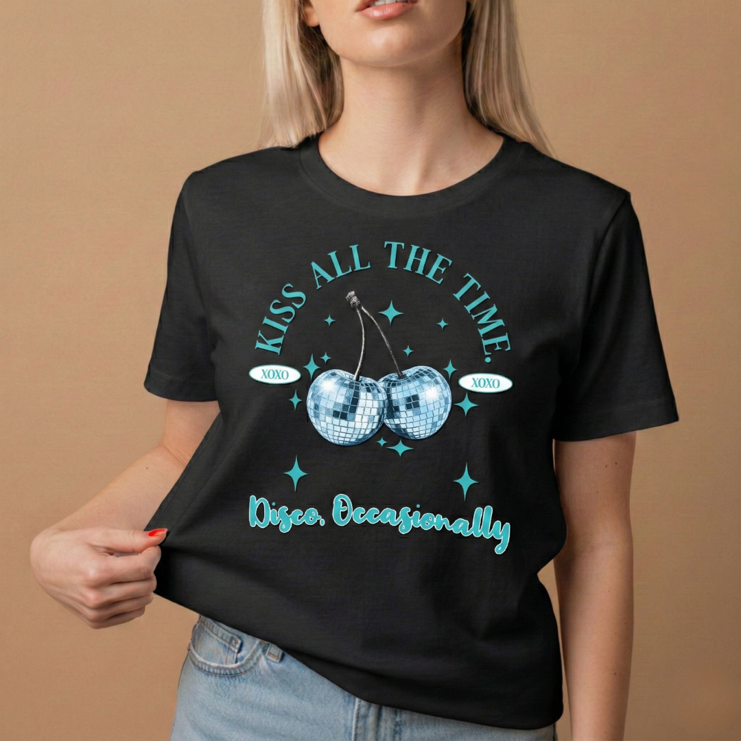 Kiss All The Time, Disco Occasionally T-Shirt - Ice Blue Graphic